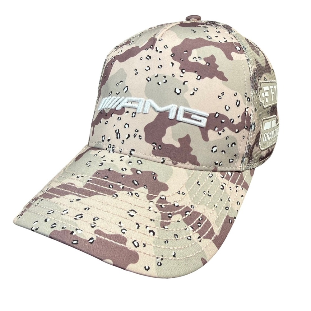 Mercedes AMG Hat Mens Desert Camo OS Brown Trucker FTX Gran Turismo Cap Petronas